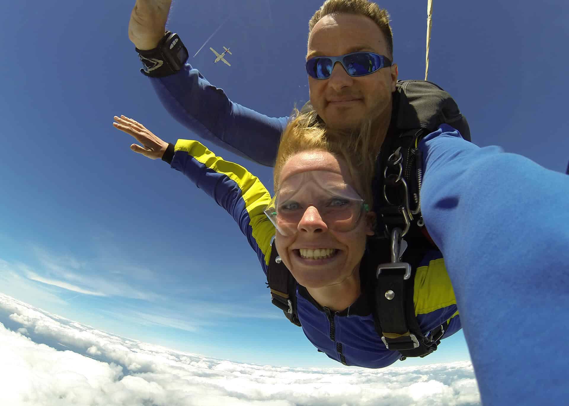couple skydiving