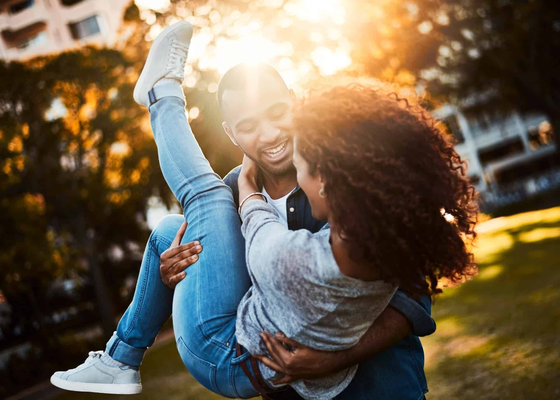 young couple having fun together outdoors