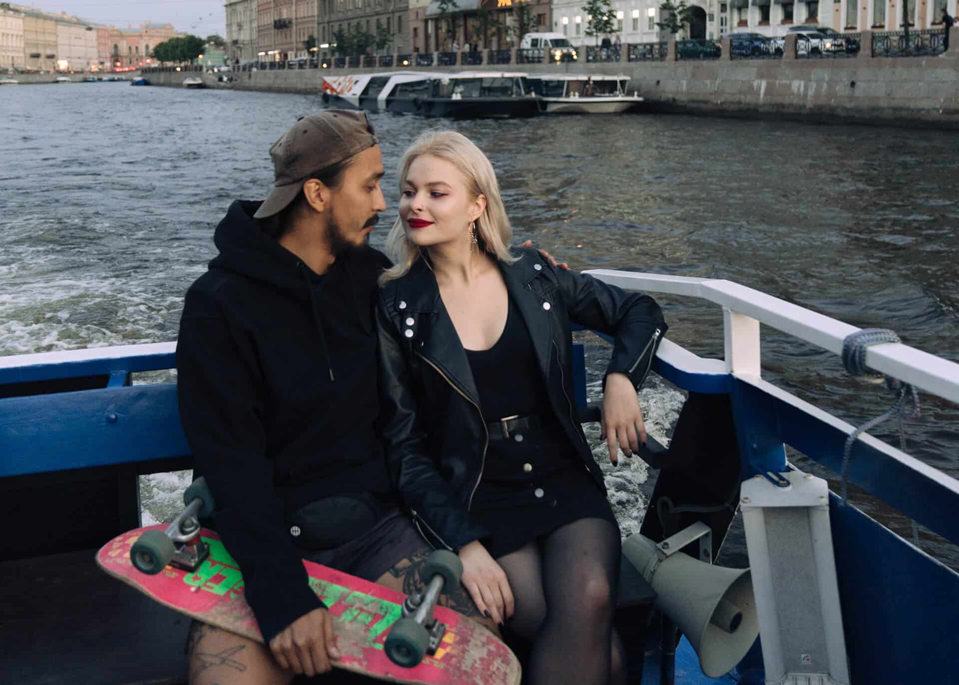 couple on third date on a boat