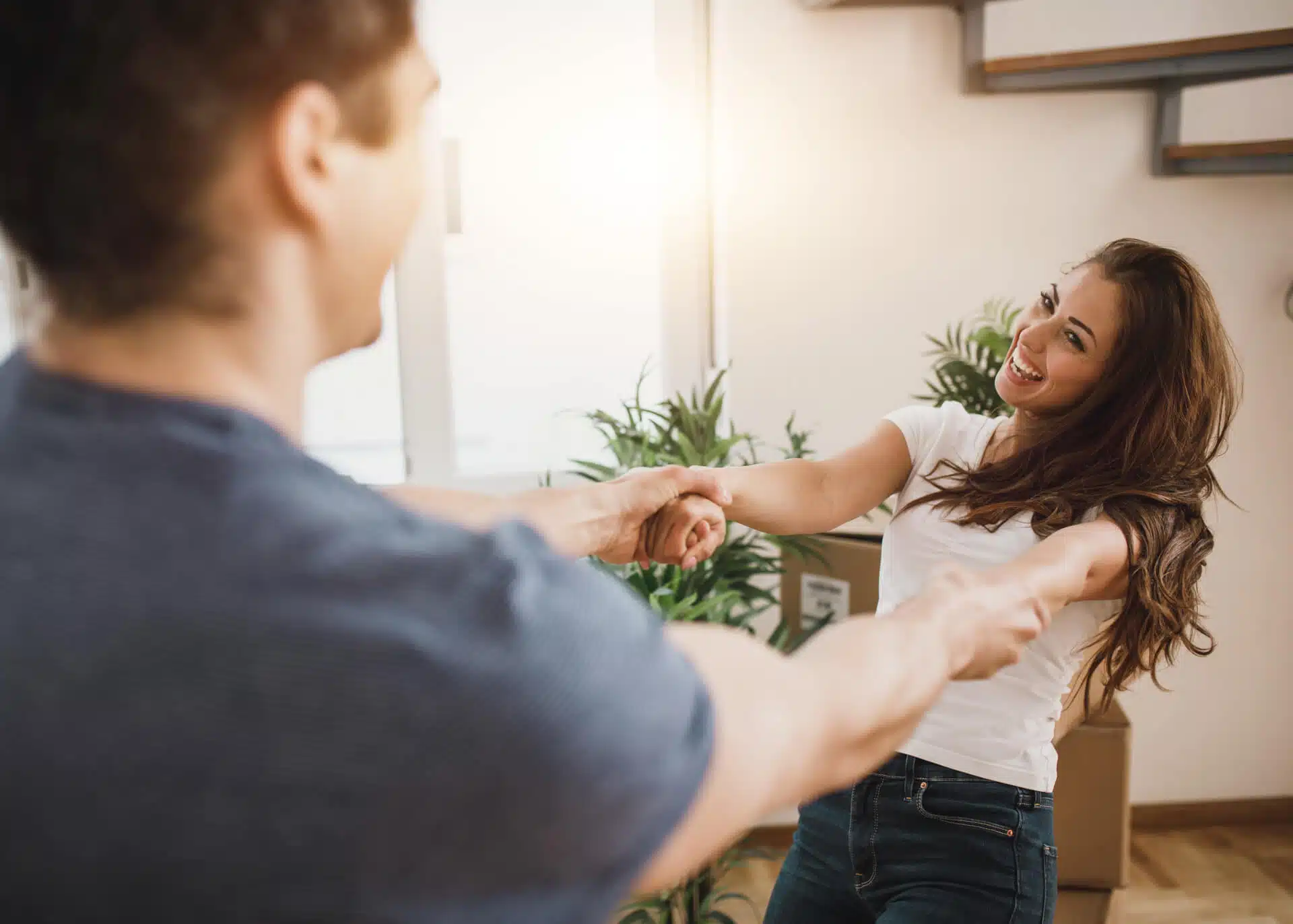 couple dancing at home