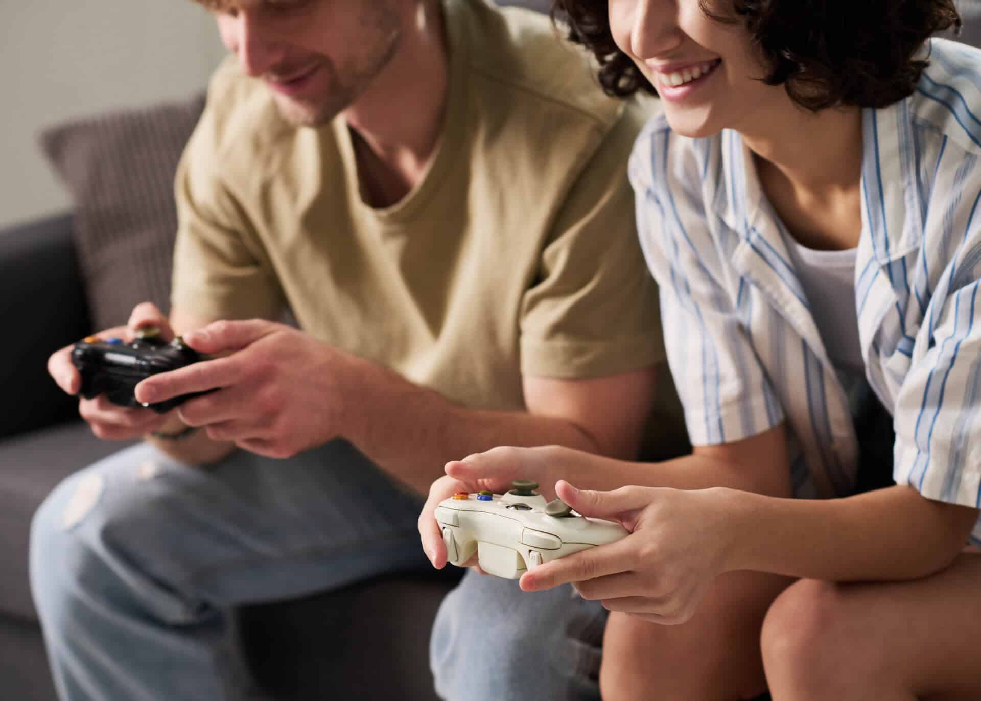 young couple playing a videogame